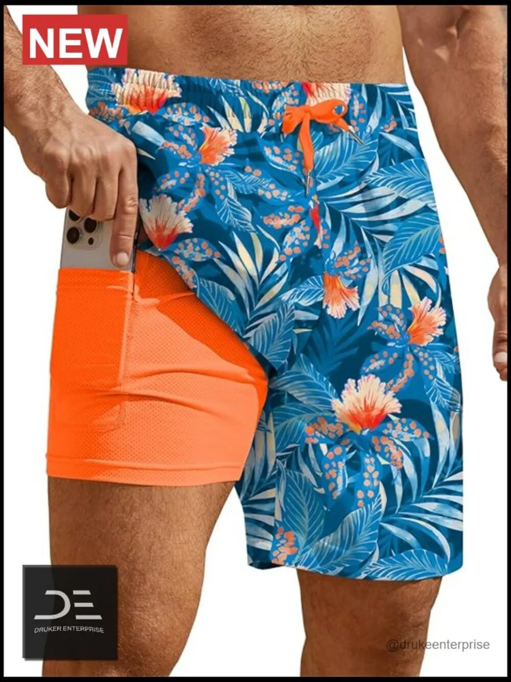 Men's 2 in 1 Swim Trunks Compression Liner UPF 15 Board Shorts with Pockets